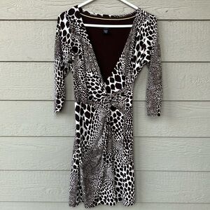 LAUNDRY By Shelli Segal Brown & White Faux Wrap Dress Animal Print